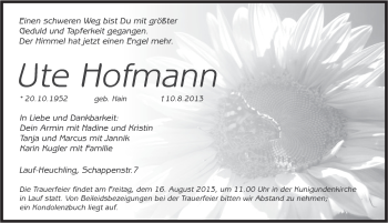 Traueranzeige von Ute Hofmann von Pegnitz-Zeitung